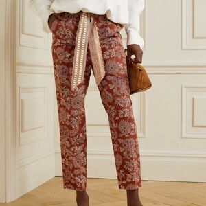 Veronica Beard Clerence Belted High-Rise Pants Rust Multi Size 4
